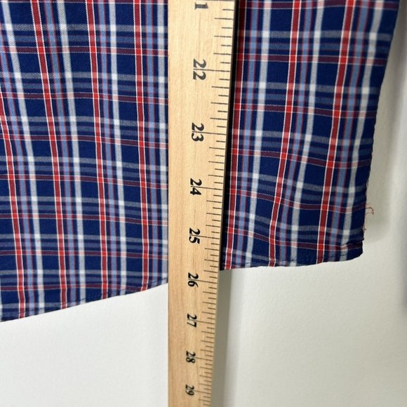 Untuckit Cormons Button Down Shirt Mens Size Large Red White Blue Plaid Slim Fit - Picture 6 of 10